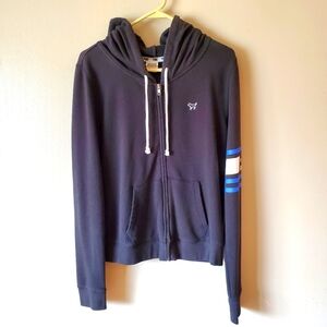 Victoria Secret PINK Womens L Black Fleece Full Zip Drawstring Hooded Jacket